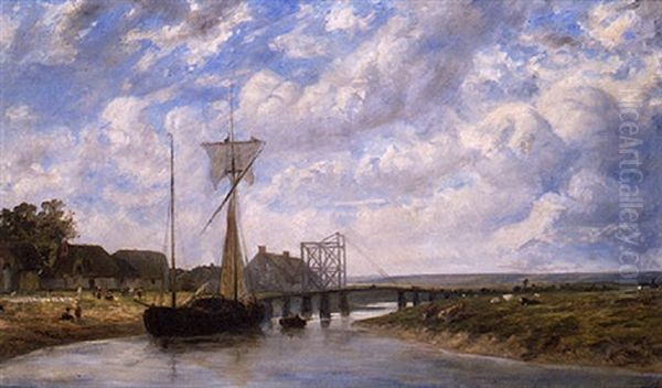 Le Pont De La Touques Pres De Trouville Oil Painting by Paul Huet