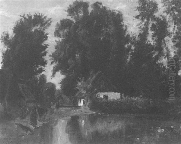 Au Bout Du Hameau, Une Maisonnette Oil Painting by Paul Huet