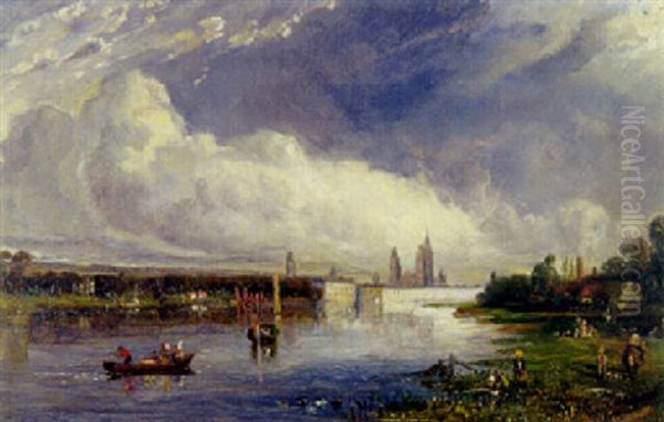 View Of The Seine, Rouen Beyond Oil Painting by Paul Huet