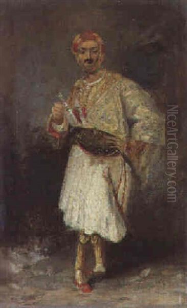 A Portrait Of Count Demetrius De Palatiano In Suliot Costume Oil Painting by Paul Huet