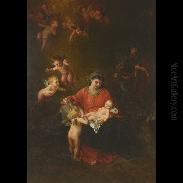 Madonna And Child With Putti Oil Painting by John Hufnagel