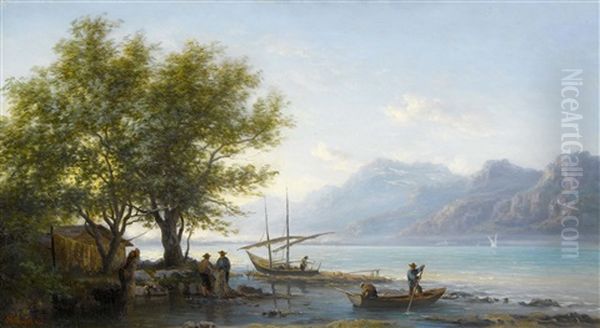 Lac D'annecy Oil Painting by Claude Sebastien Hugard De La Tour