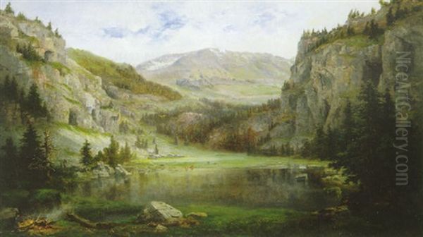 Paysage De Montagne, Haute-savoie Oil Painting by Claude Sebastien Hugard De La Tour