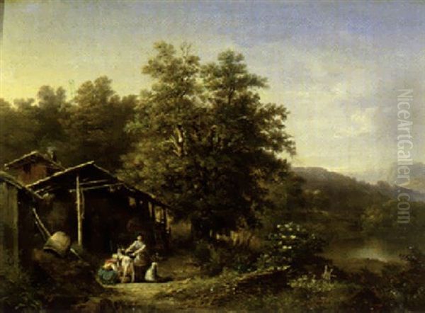 Landschaft Mit Hirtinnen Oil Painting by Claude Sebastien Hugard De La Tour