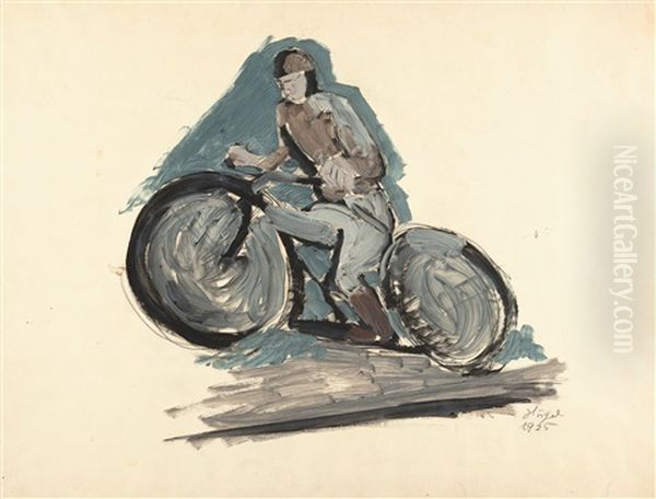 Motorcyclist Oil Painting by Helmut vom (Kolle) Huegel