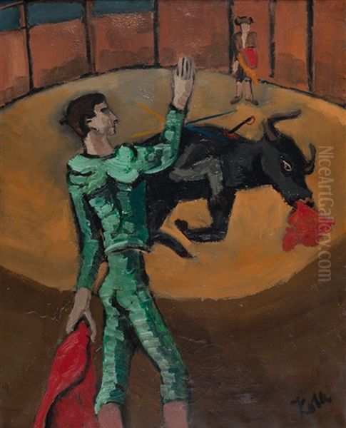 Arena Mit Stierkampfer Und Sterbendem Stier (tauromachie Iii) Oil Painting by Helmut vom (Kolle) Huegel