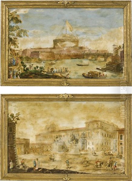 A Pair Of Italian Scagliola Panels By Enrico Hugford Oil Painting by Ignazio Enrico Hugford