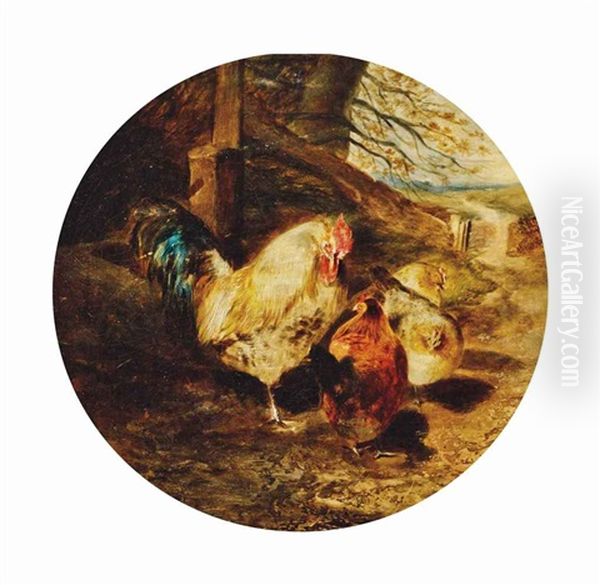 Rooster And Hens: Two Works Oil Painting by William Huggins