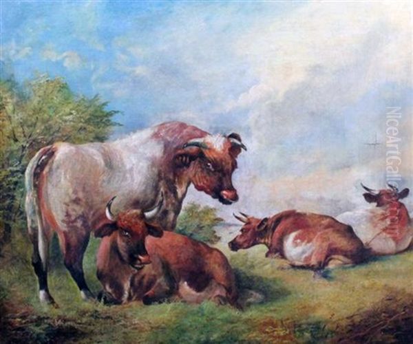 Cattle In A Landscape Oil Painting by William Huggins