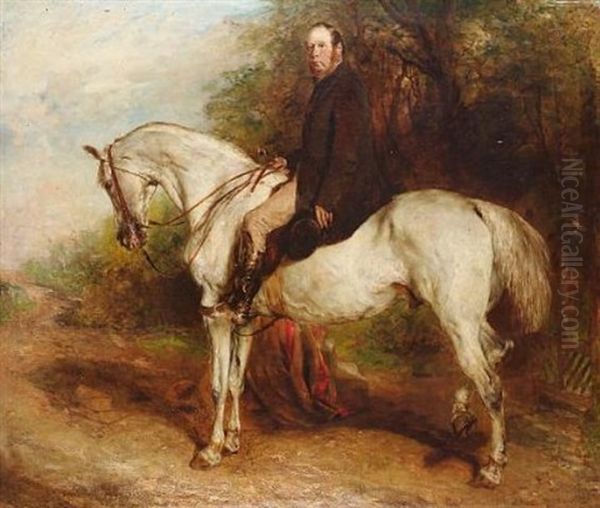 A Gentleman Seated On A Grey Horse Oil Painting by William Huggins