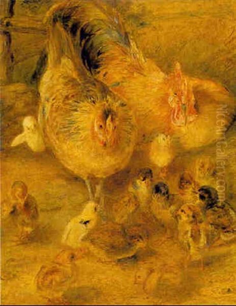 A Family Of Chickens Oil Painting by William Huggins