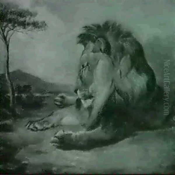 A Resting Lion Oil Painting by William Huggins