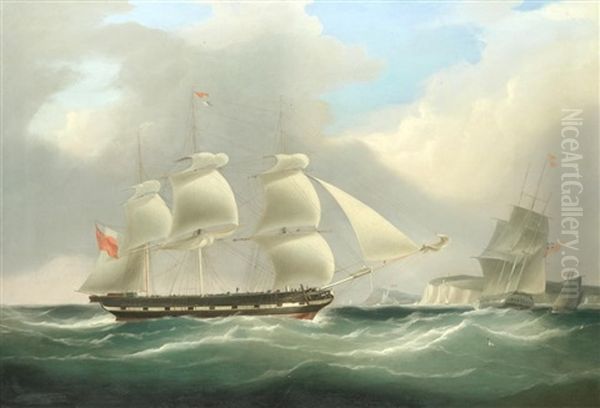 The Full-rigged Merchantman Annandale Heaving-to For The Arrival Of The Pilot Cutter Oil Painting by William John Huggins