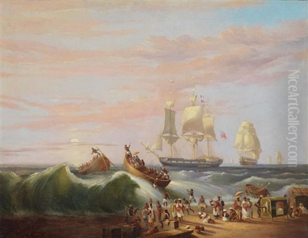 Coming Ashore At Madras Oil Painting by William John Huggins