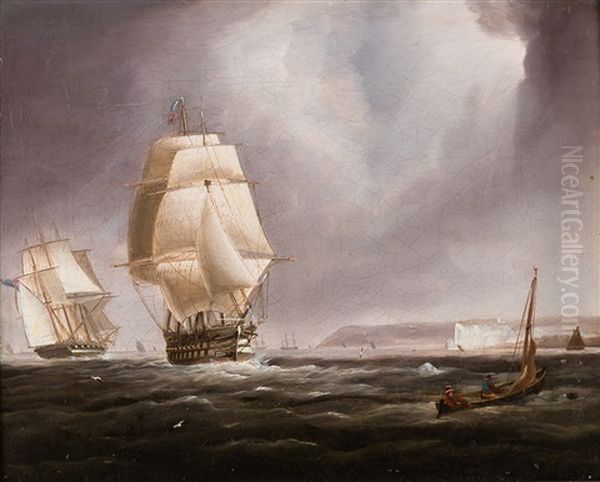 British Shipping Under Sail Off The Coast Oil Painting by William John Huggins