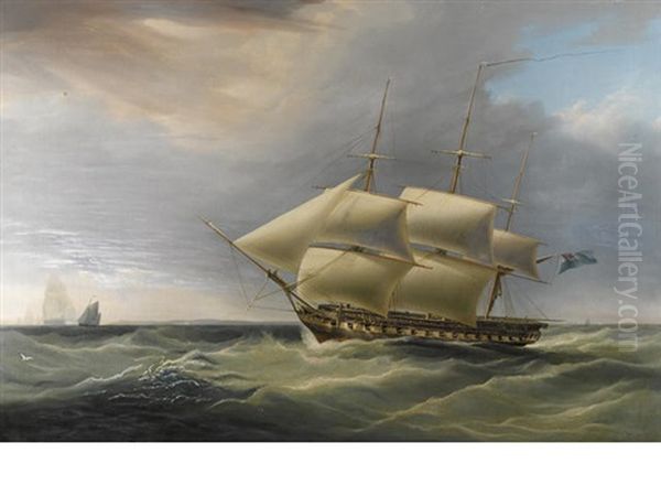 H.m.s. Isis In Still Breeze Oil Painting by William John Huggins