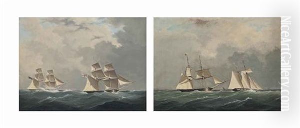 The Royal Navy Brig H.m.s. Pantaloon And Waterwitch...; The Royal Yacht Squadron's Waterwitch And The Royal Navy... (pair) Oil Painting by William John Huggins