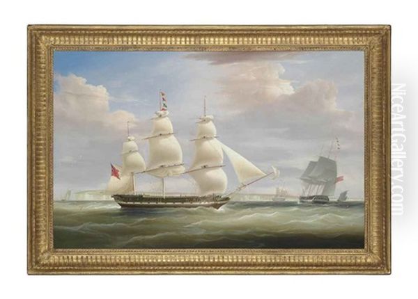 The Hon. East India Company's Ship Inglis In Two Positions In The Channel Off Dover Oil Painting by William John Huggins