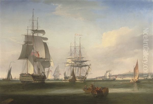 Shipping In The Thames Off Gravesend Oil Painting by William John Huggins