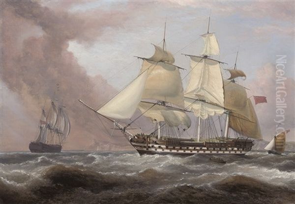 The East Indiaman "earl Balcarres" Hove-to And Dropping Her Pilot Off Dover Oil Painting by William John Huggins