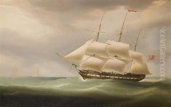 "lady Macnaghten", Captn. Wm. Faith, Off The Eddystone Lighthouse, May 1828 Oil Painting by William John Huggins