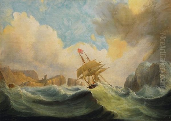 Schiff In Schwerer See Vor Steilkuste Oil Painting by William John Huggins