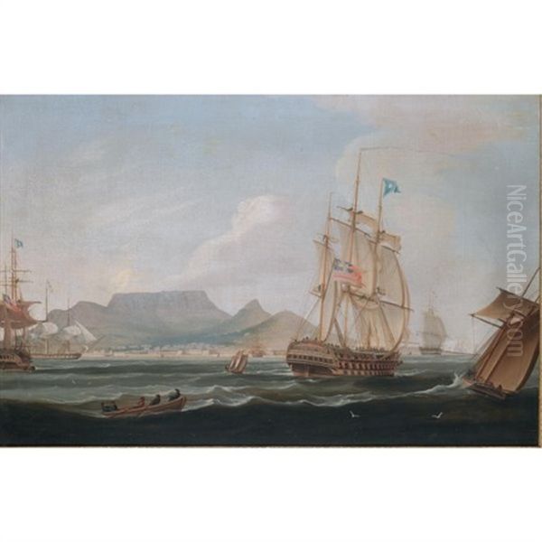 The East Indiaman "lowther Castle", Off Table Bay, Cape Town Oil Painting by William John Huggins