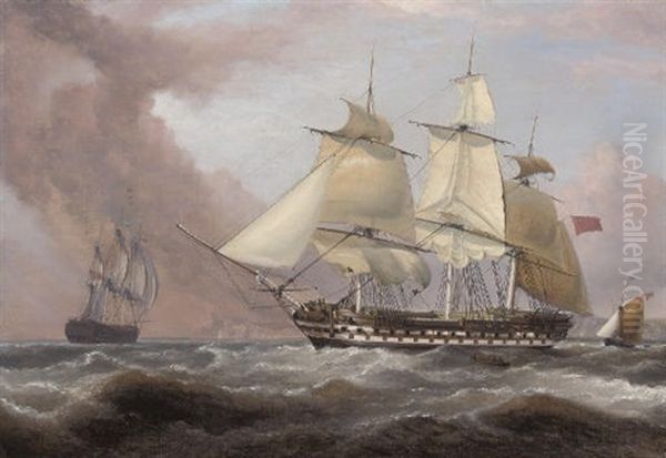 The East Indiaman "earl Balcarres" Hove-to And Dropping Her Pilot Off Dover Oil Painting by William John Huggins