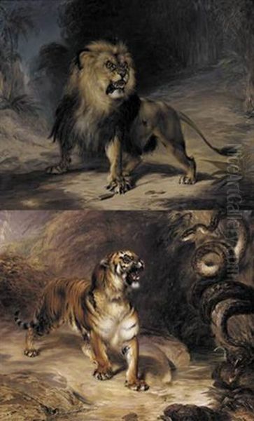 A Tiger And Serpent Oil Painting by William John Huggins