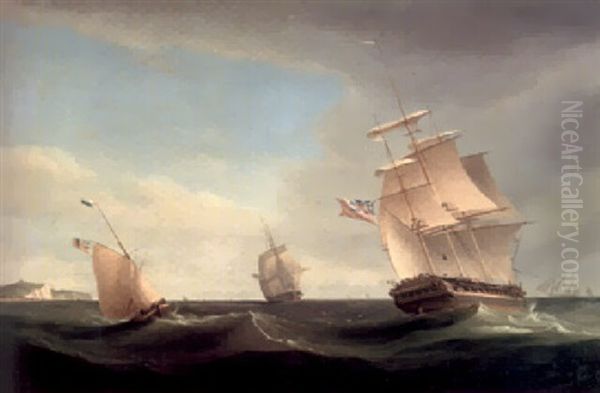 Ships Off Dover Oil Painting by William John Huggins