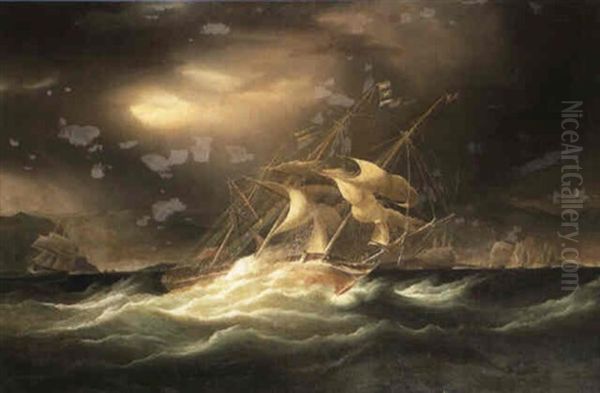 The Crew Of H.m.s. Curacoa During A Squall Off Toulon In 1812 Oil Painting by William John Huggins