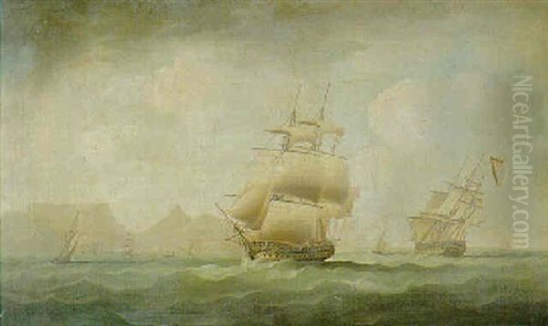 Men O'war And Other Shipping In Table Bay Oil Painting by William John Huggins