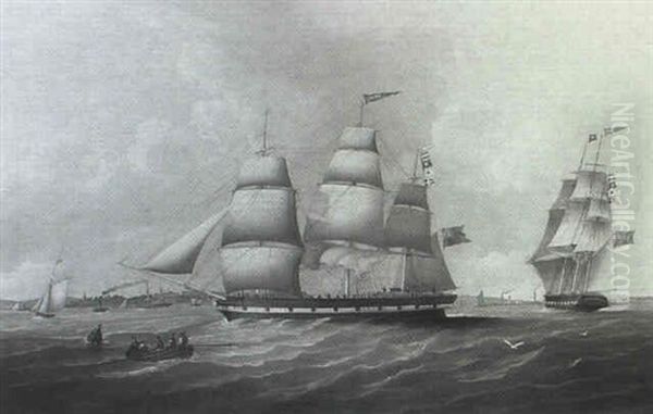 Three Masted Ship Of The Line, 'juno' Oil Painting by William John Huggins