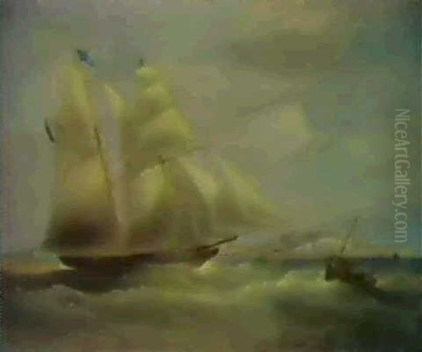 A Schooner Off Dover Oil Painting by William John Huggins