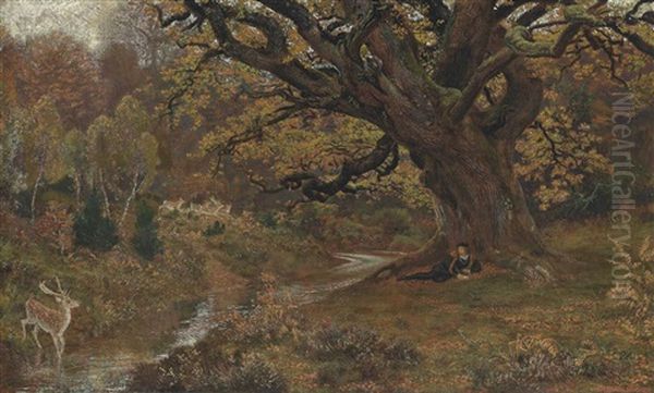 In The Forest Of Arden: Jaques And The Stag Oil Painting by Arthur Hughes