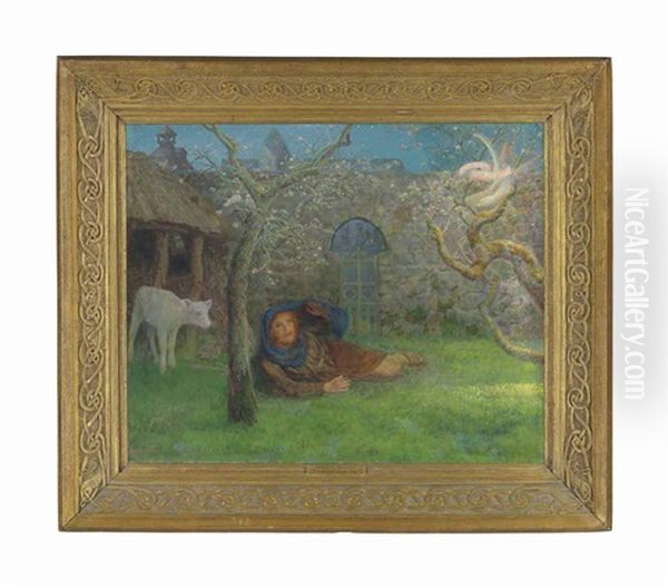 Caedmon's Awakening Oil Painting by Arthur Hughes