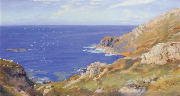 A Coastal Scene Oil Painting by Arthur Hughes