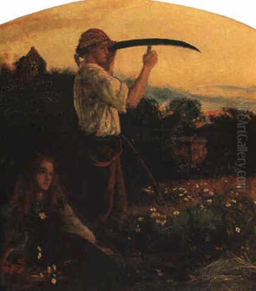 The Mower- Passing Away Saith The World, Passing Away Oil Painting by Arthur Hughes