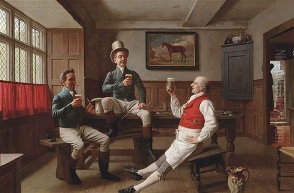 To A Good Day's Hunting! Oil Painting by Edwin Hughes