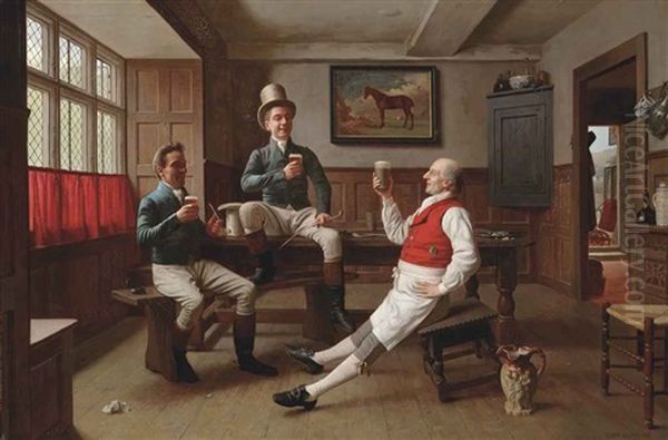 To A Good Day's Hunting! Oil Painting by Edwin Hughes