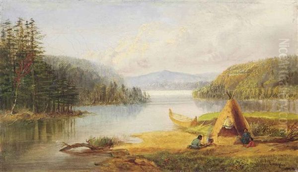 Indians Camped By A River Oil Painting by George Hart Hughes