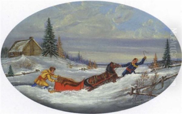 Horse And Sleigh Oil Painting by George Hart Hughes