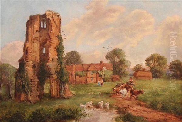 Maxstoke Priory Warwickshire Oil Painting by John Joseph Hughes