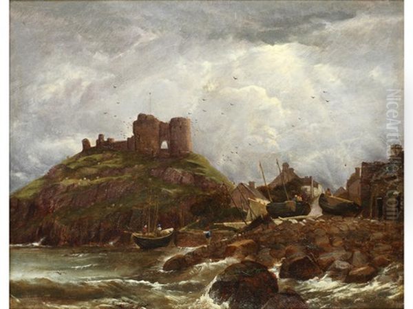 Criccieth Castle, North Wales Oil Painting by John Joseph Hughes