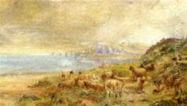 Sheep At Waters Edge Oil Painting by John Joseph Hughes