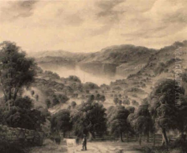 Distant View Of Windermere Oil Painting by John Joseph Hughes