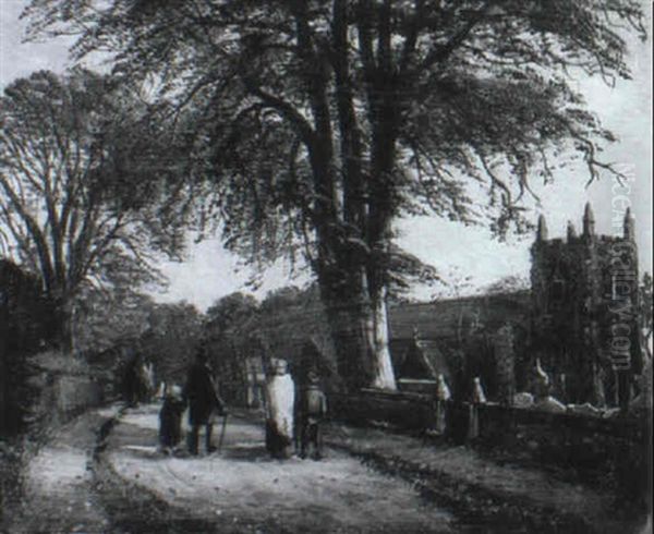 Edgbaston Church A Country Lane Oil Painting by John Joseph Hughes