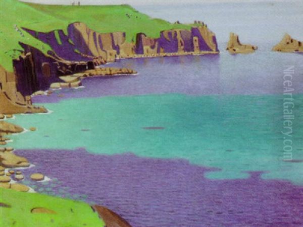 Rockey Coastline, Cornwall Oil Painting by Robert Morson Hughes