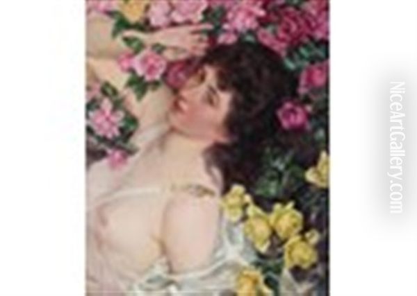 Amongst The Roses Oil Painting by Talbot Hughes