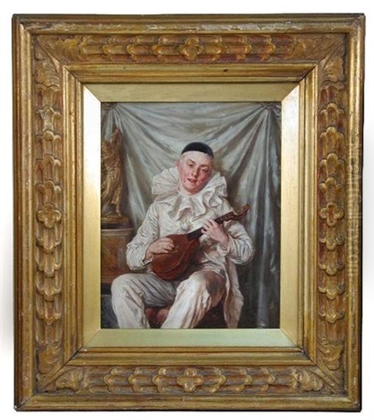 Pierrot With Mandolin Oil Painting by Talbot Hughes